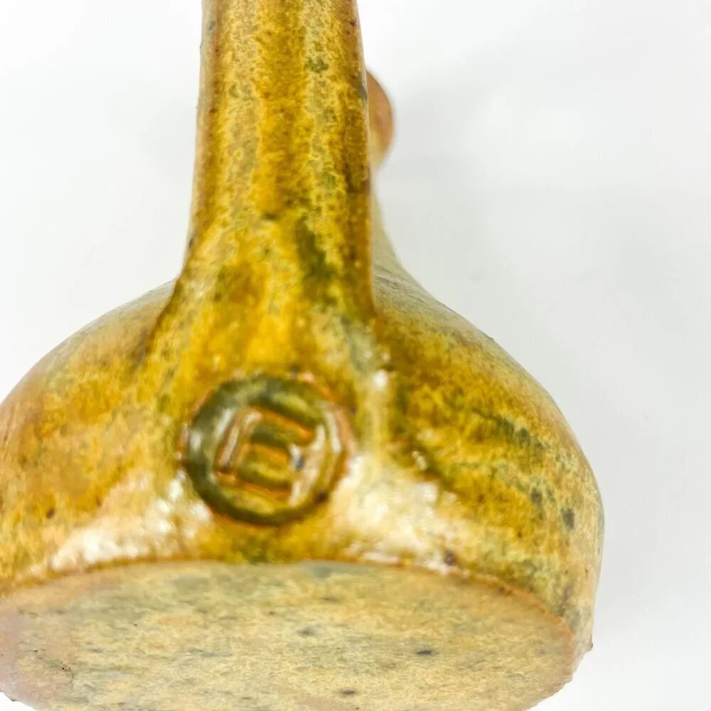 Ernest Gentry Studio Pottery Stoneware Yellow Brown Pitcher Vase